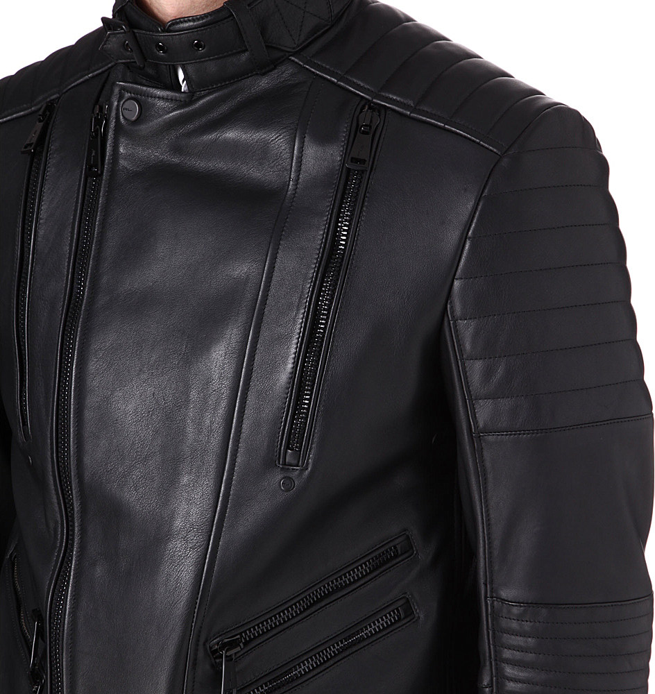 Ralph Lauren Black Label Quilted Zip Moto Leather Jacket In Gallery