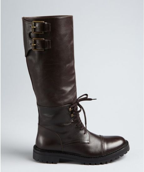 Belstaff Dark Chocolate Leather Double Buckle Tall Motorcycle Boots in ...