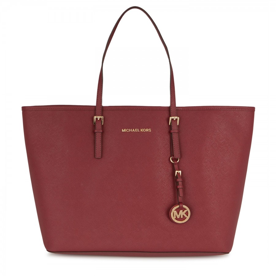 Michael Kors Saffiano Leather Tote in Red (burgundy) | Lyst