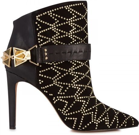 Sam Edelman Mila Studded Suede Ankle Boots in Black | Lyst