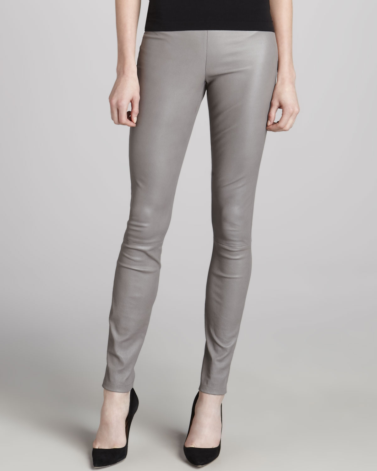 grey leather pants womens