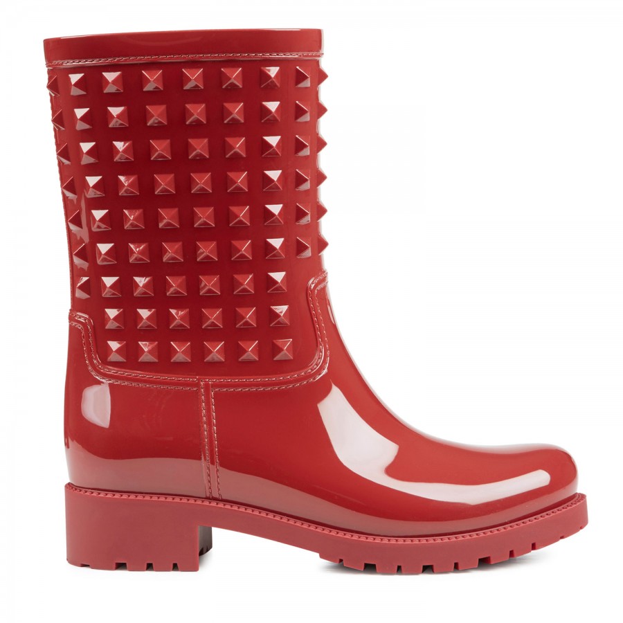 Valentino Studded Wellington Boots in Red | Lyst
