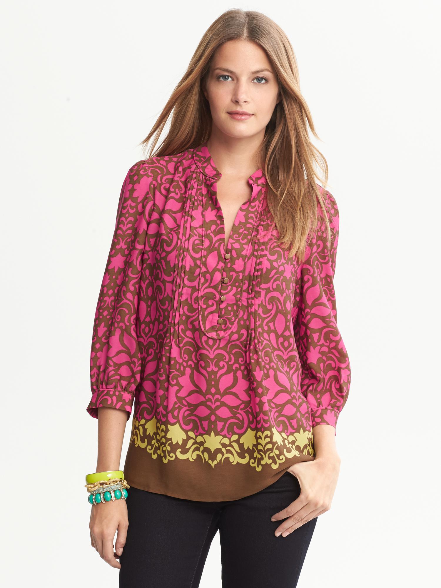 Banana republic Bold Floral Blouse Bright Celedon in Pink (Bright ...