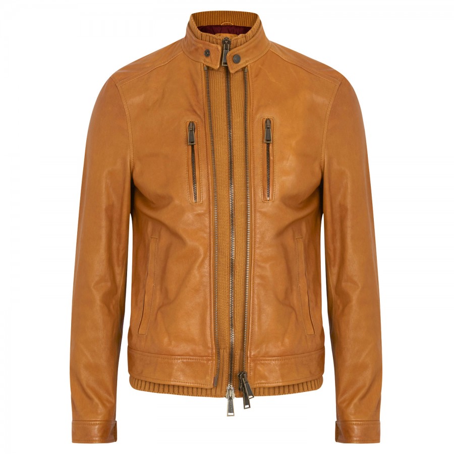 Dsquared2 Leather Jacket in Beige for Men | Lyst