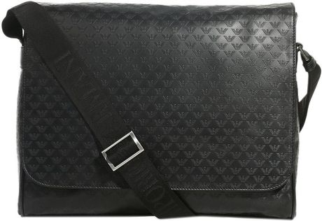 Emporio Armani Bag Messenger Leather Logo All Over in Black for Men | Lyst