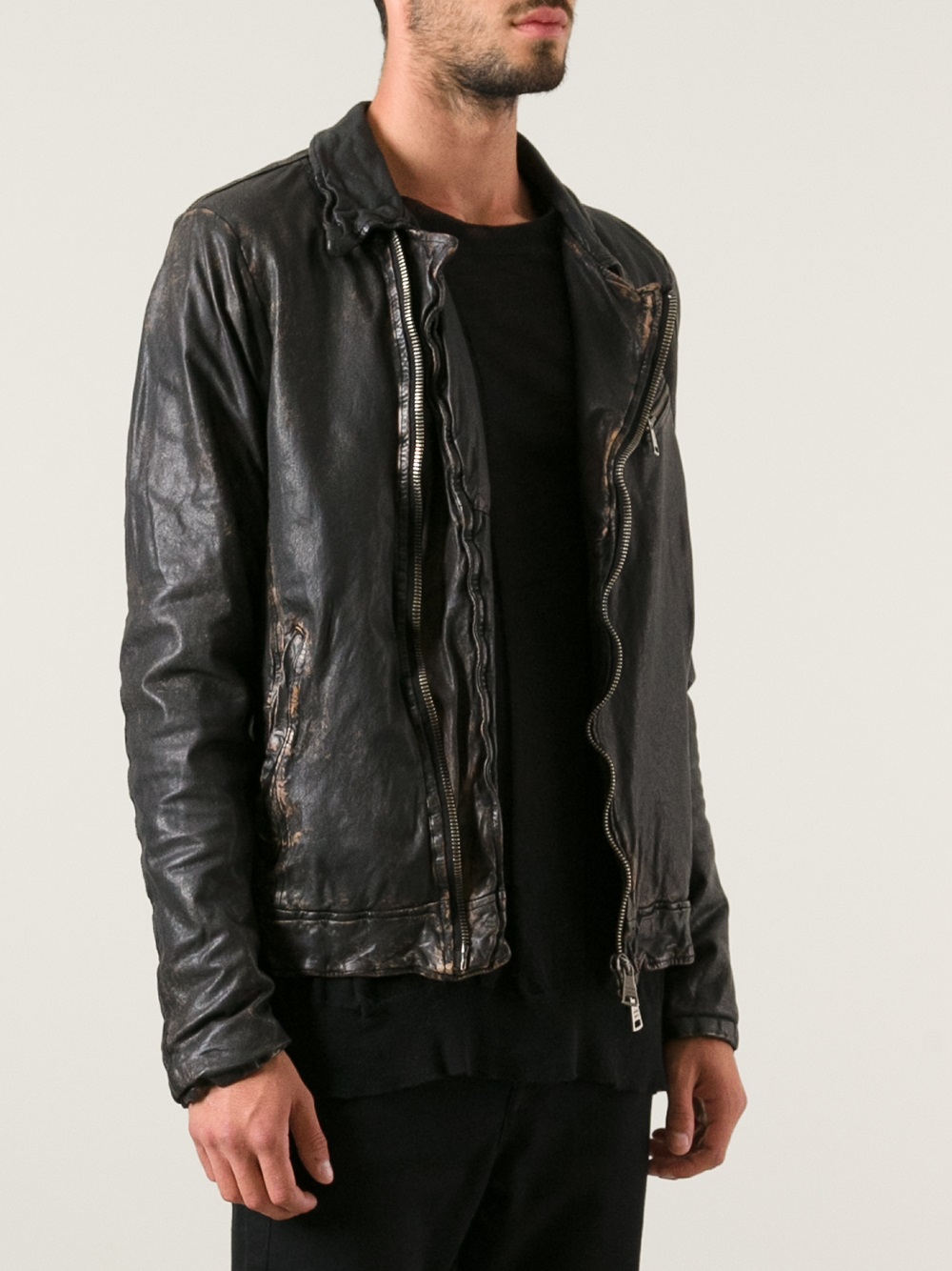 Lyst - Giorgio Brato Distressed Leather Jacket in Black for Men