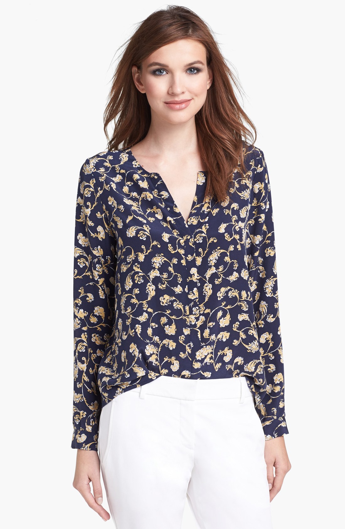 Joie Moema Print Silk Blouse in Blue (Royal Navy) | Lyst