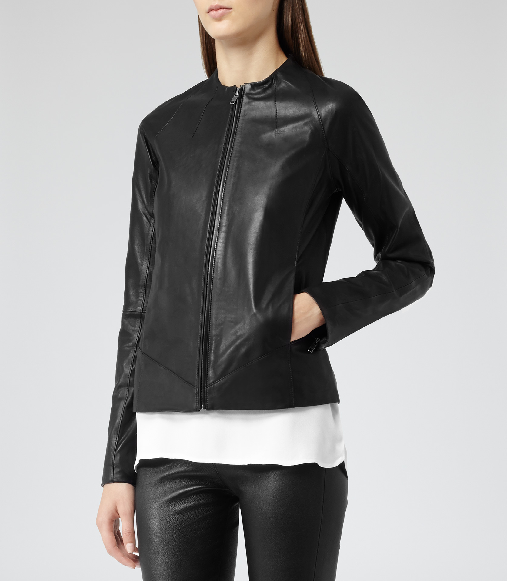 Lyst - Reiss Kinney Zip Through Leather Jacket in Black