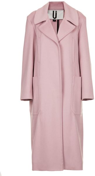 Topshop Unique Long Wool Blend Coat in Pink | Lyst