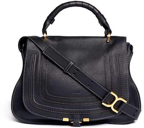 Chloé Marcie Medium Leather Shoulder Bag in Black | Lyst