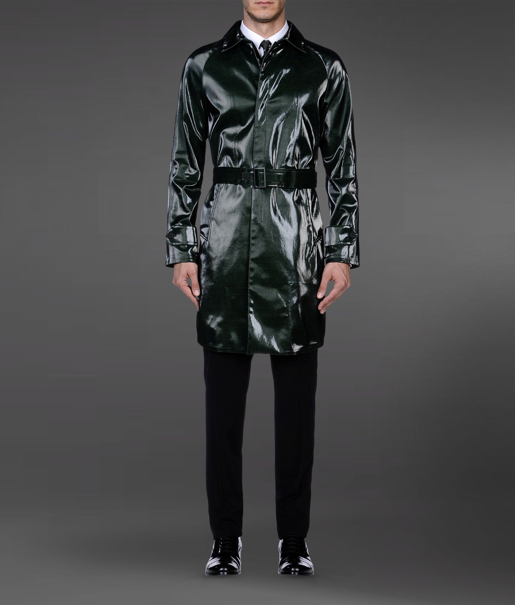 Emporio Armani Trench Coat in Prince Of Wales Design in Green for Men ...