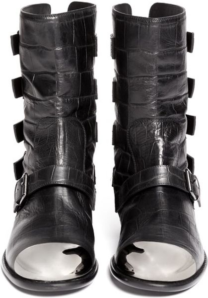 Giuseppe Zanotti Croc-embossed Shoecap Buckle Leather Boots in Black ...