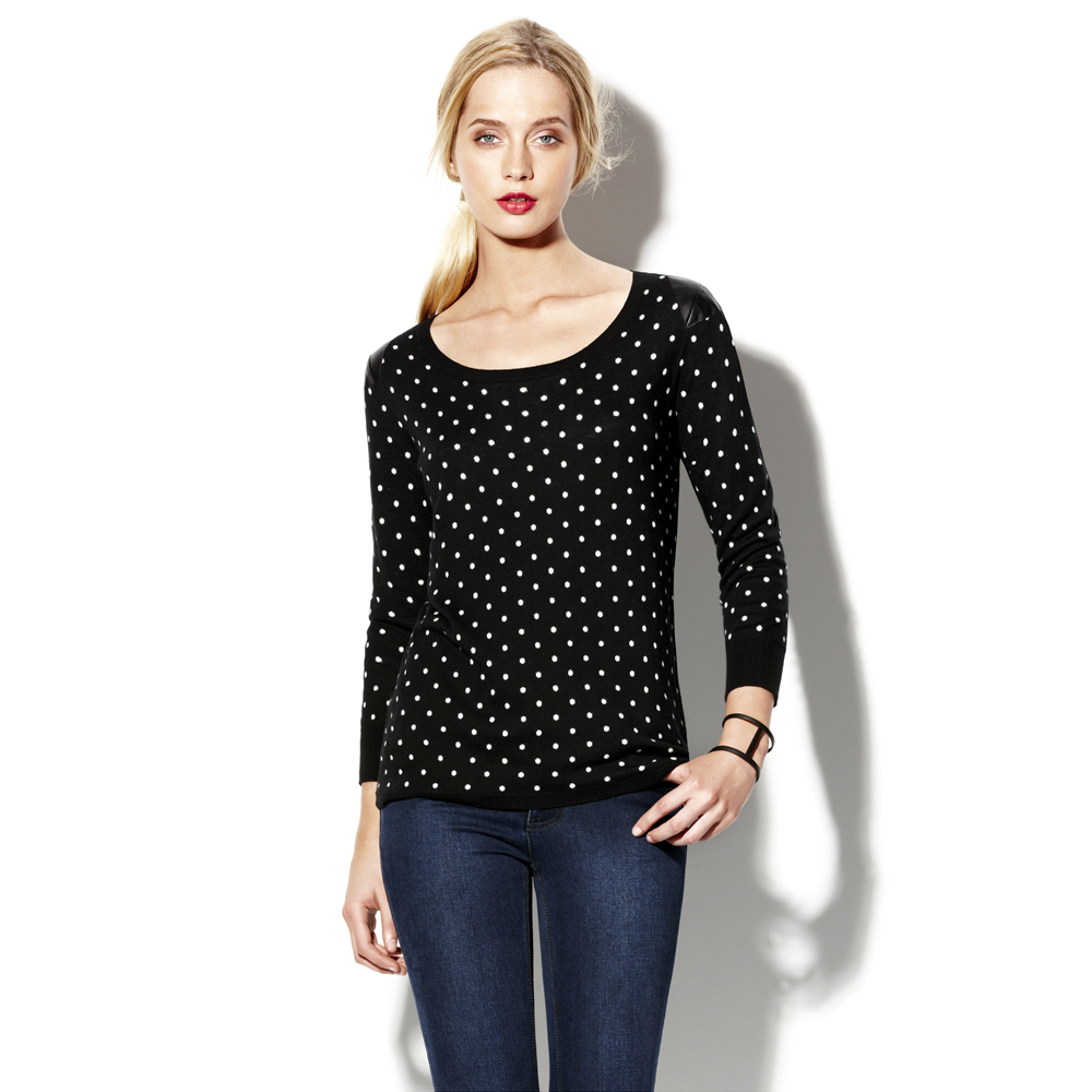 Lyst - Vince Camuto Polka Dot Crewneck Sweater in Black