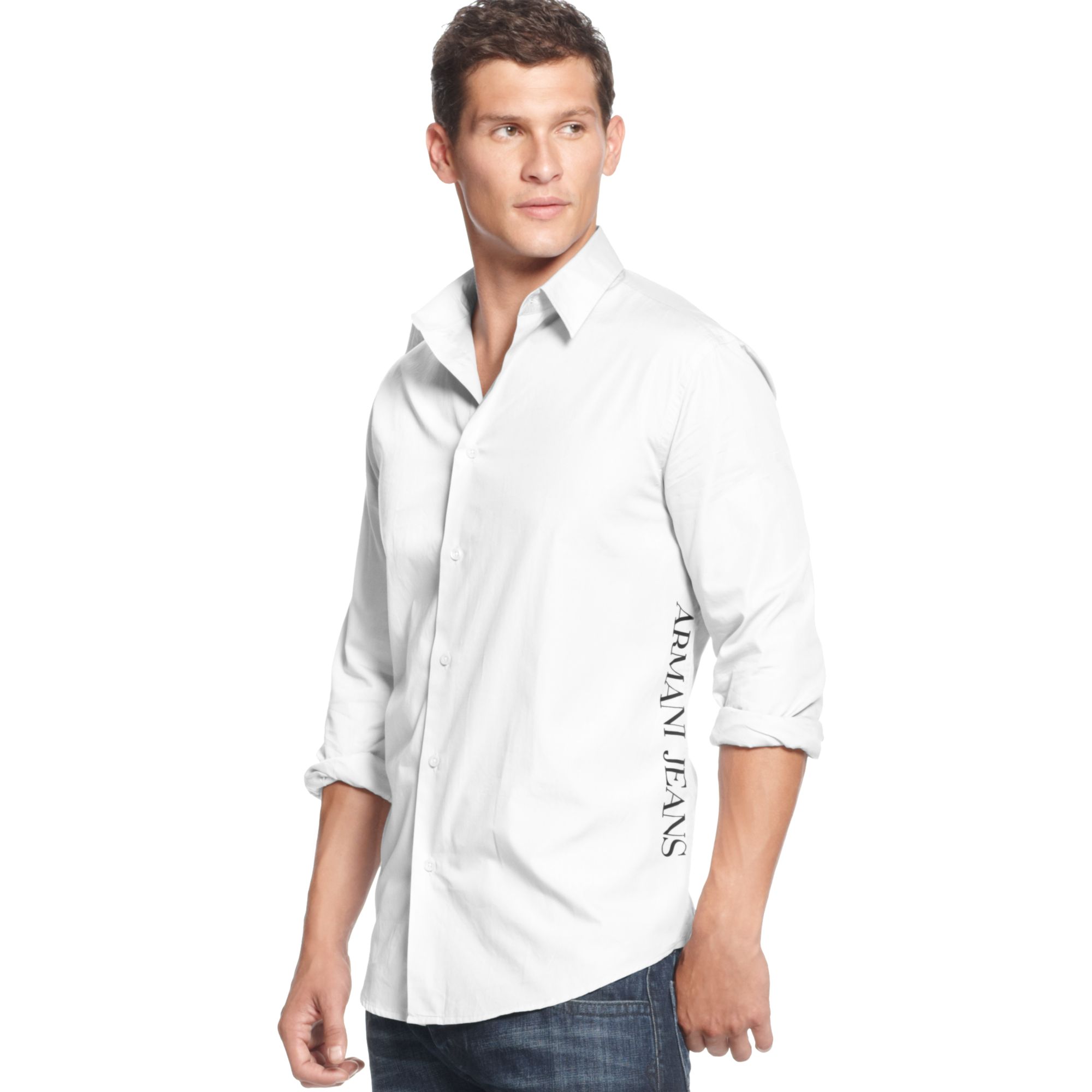 Download Lyst - Armani jeans Long Sleeve Woven Shirt with Vertical ...