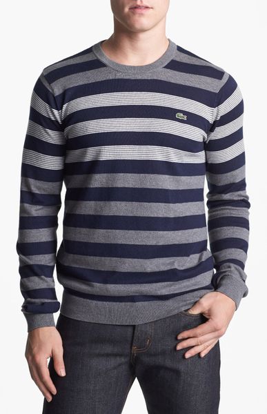 Lacoste Stripe Cotton Cashmere Crewneck Sweater in Gray for Men (Grey ...