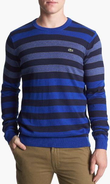 Lacoste Stripe Cotton Cashmere Crewneck Sweater in Blue for Men (Luxe ...