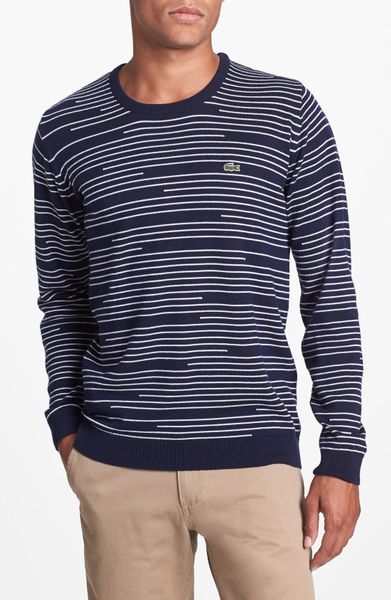 Lacoste Stripe Merino Wool Crewneck Sweater in Blue for Men (Navy Blue ...