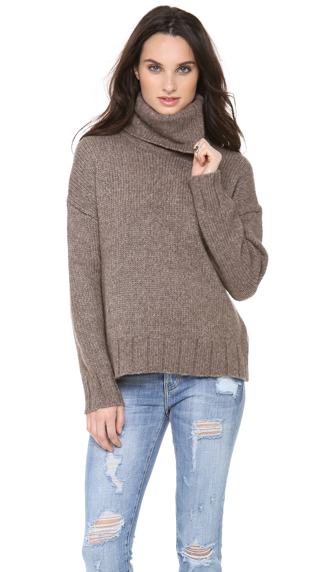 Lyst Nili Lotan Oversized Turtleneck Sweater In Brown