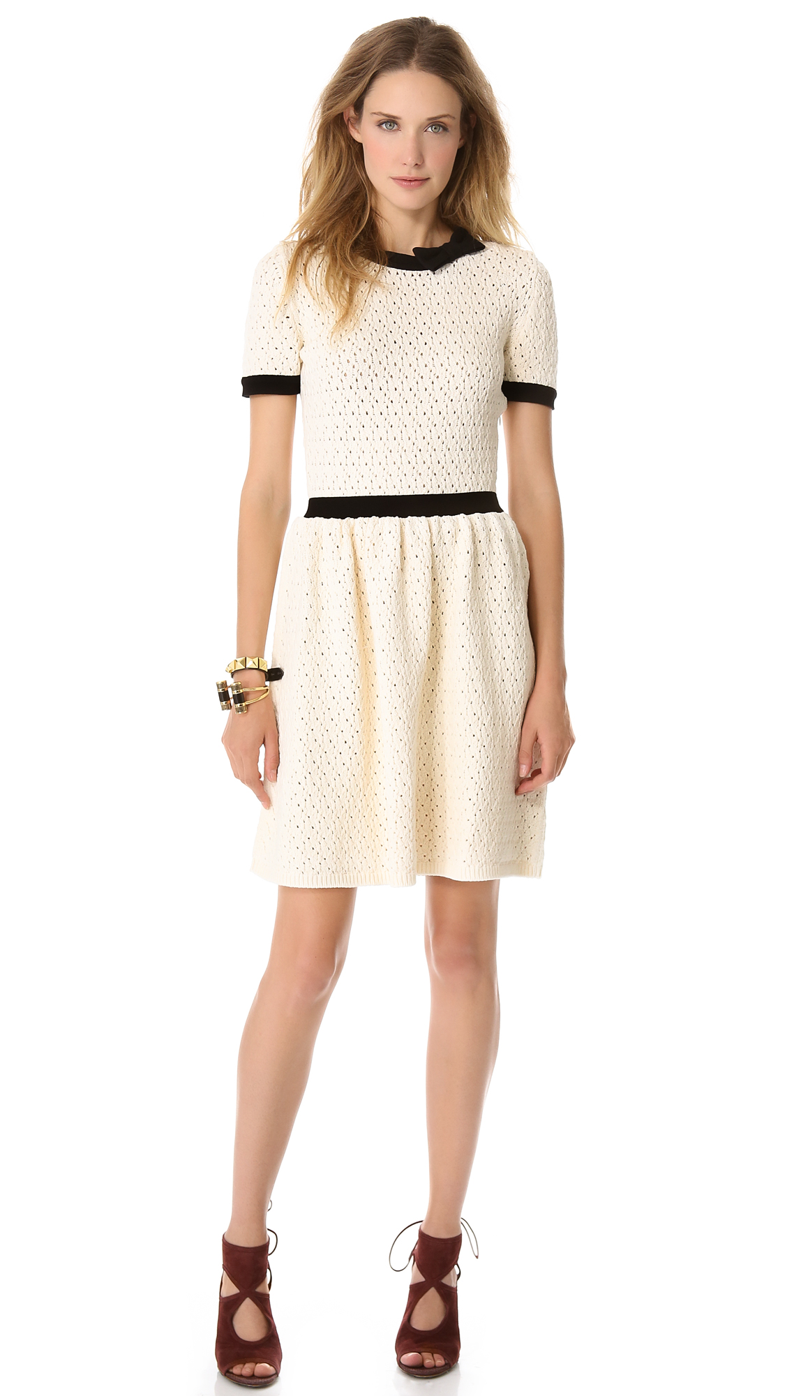 Red valentino Lace Knit Dress with Bow | Lyst