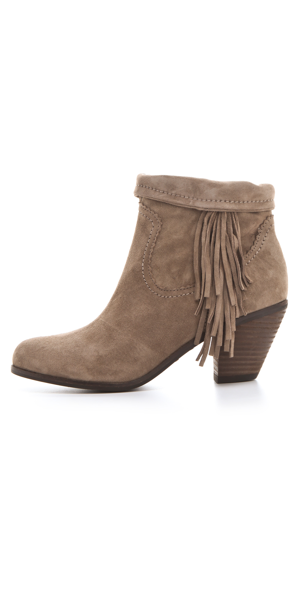 tan suede booties with fringe