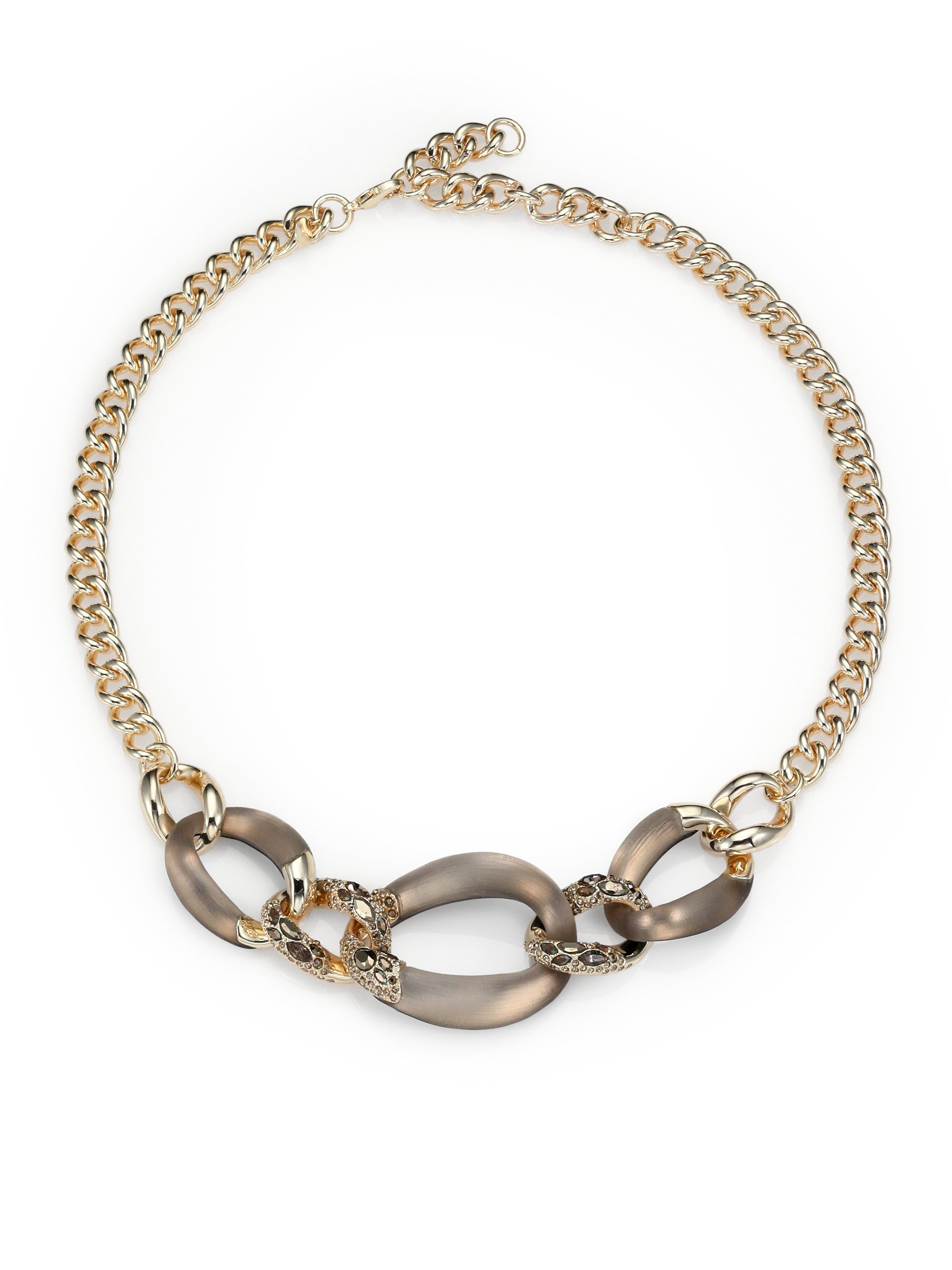 Alexis Bittar Lucite Crystal Chain Link Necklace in Gold (GREY) | Lyst