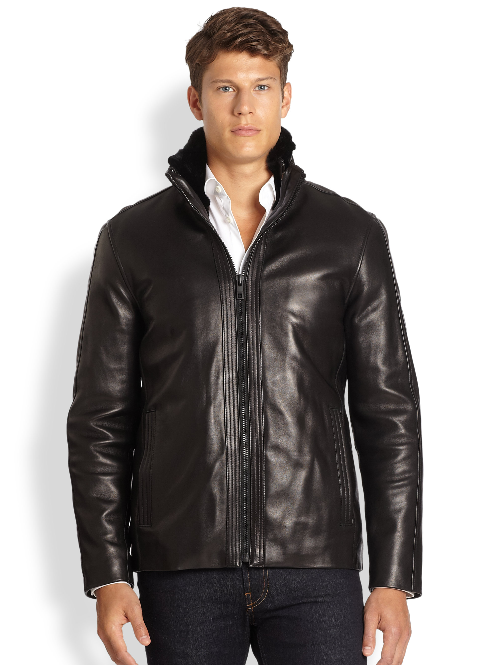 Lyst - Andrew marc Leather Rabbit Fur Jacket in Black for Men