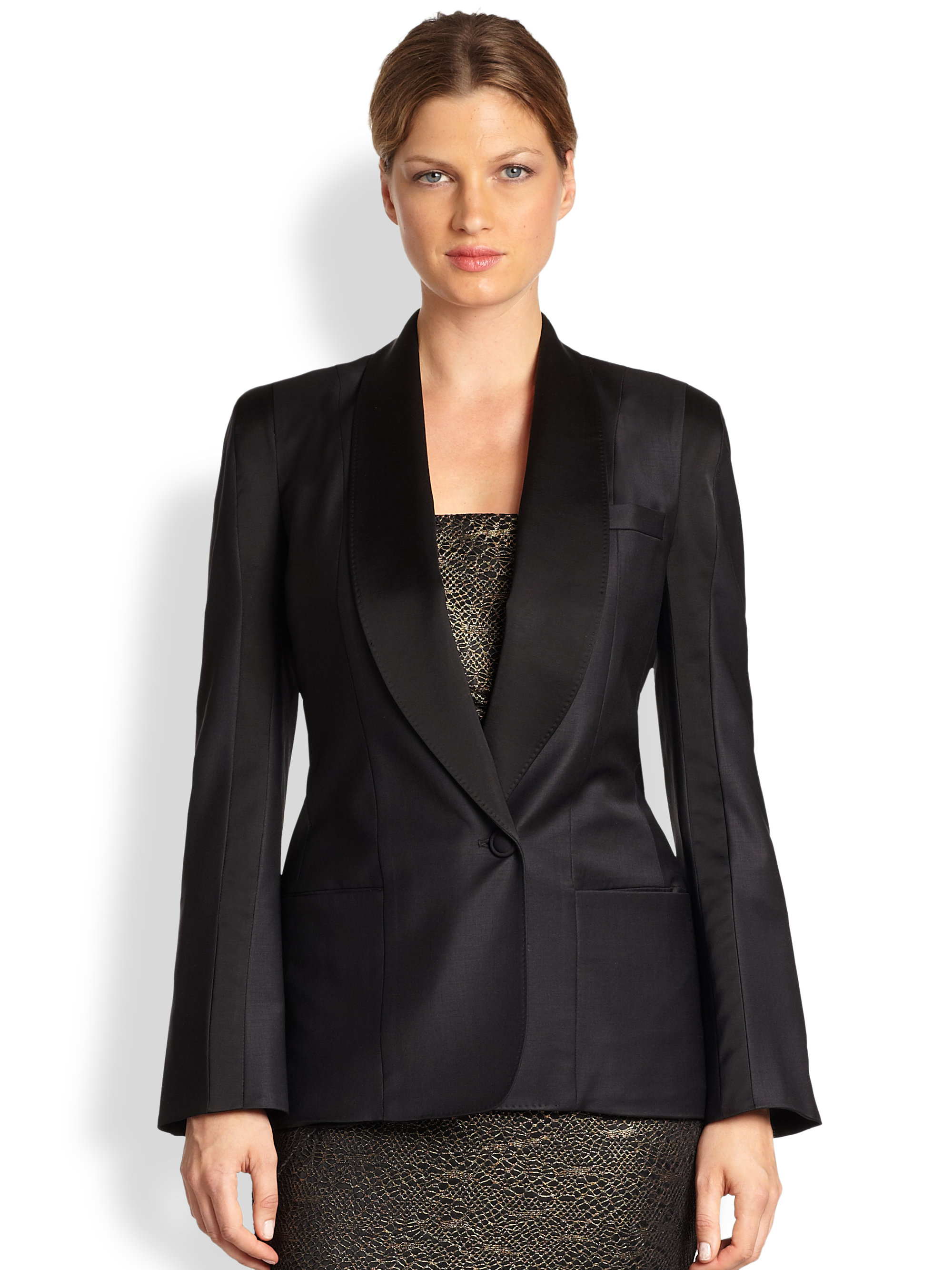 Lyst - Badgley Mischka Satin Evening Blazer in Black