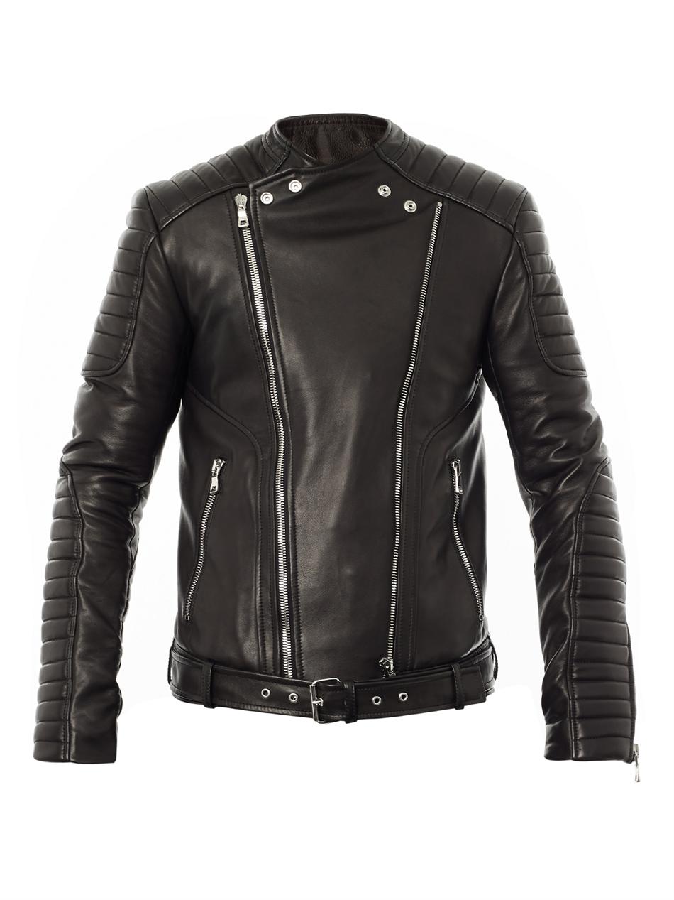 Balmain Quilted Leather Biker Jacket in Black for Men - Lyst