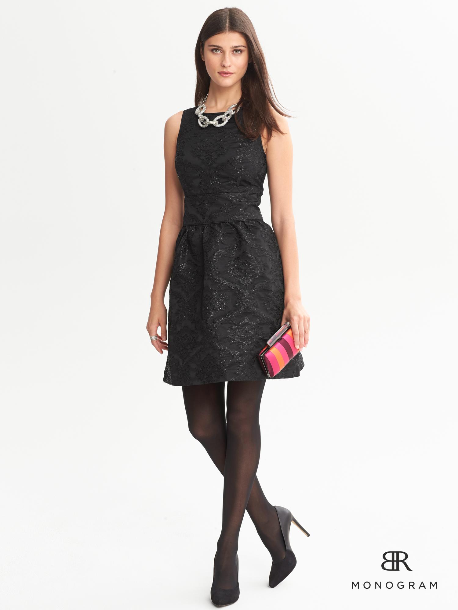 Banana Republic Monogram Jacquard Fit and Flare Dress Black in Black | Lyst