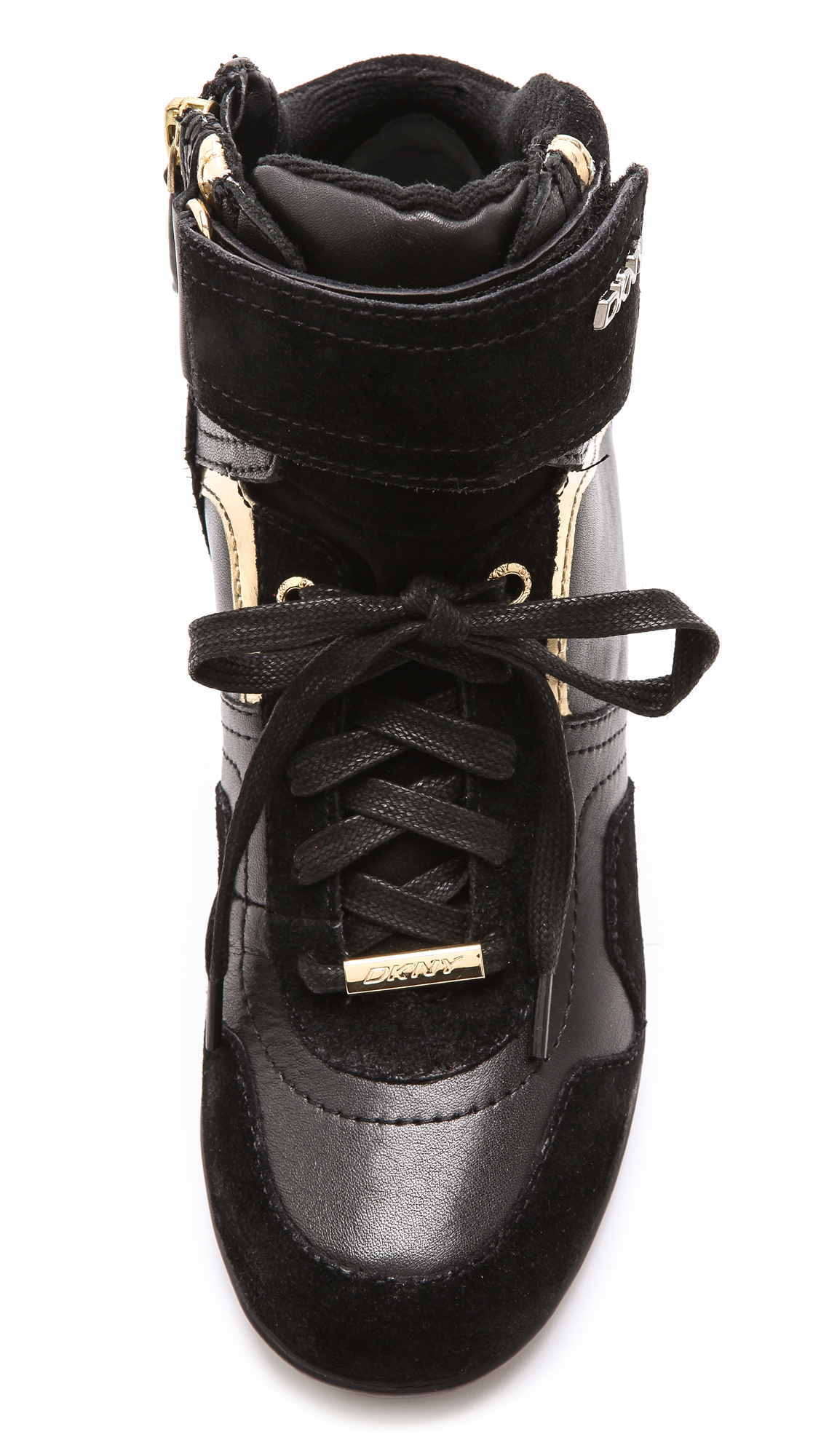 black high top wedge trainers