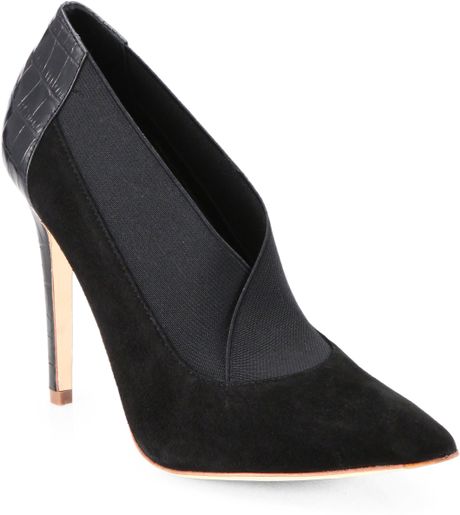Elie Tahari Alexis Suedestretch Ankle Boots in Black | Lyst