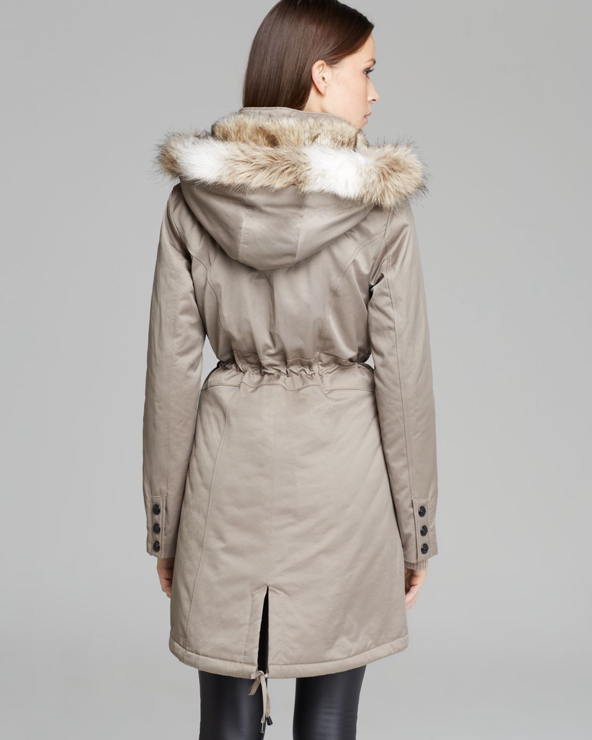 Lyst Laundry By Shelli Segal Coat Faux Fur Trim Anorak in Gray