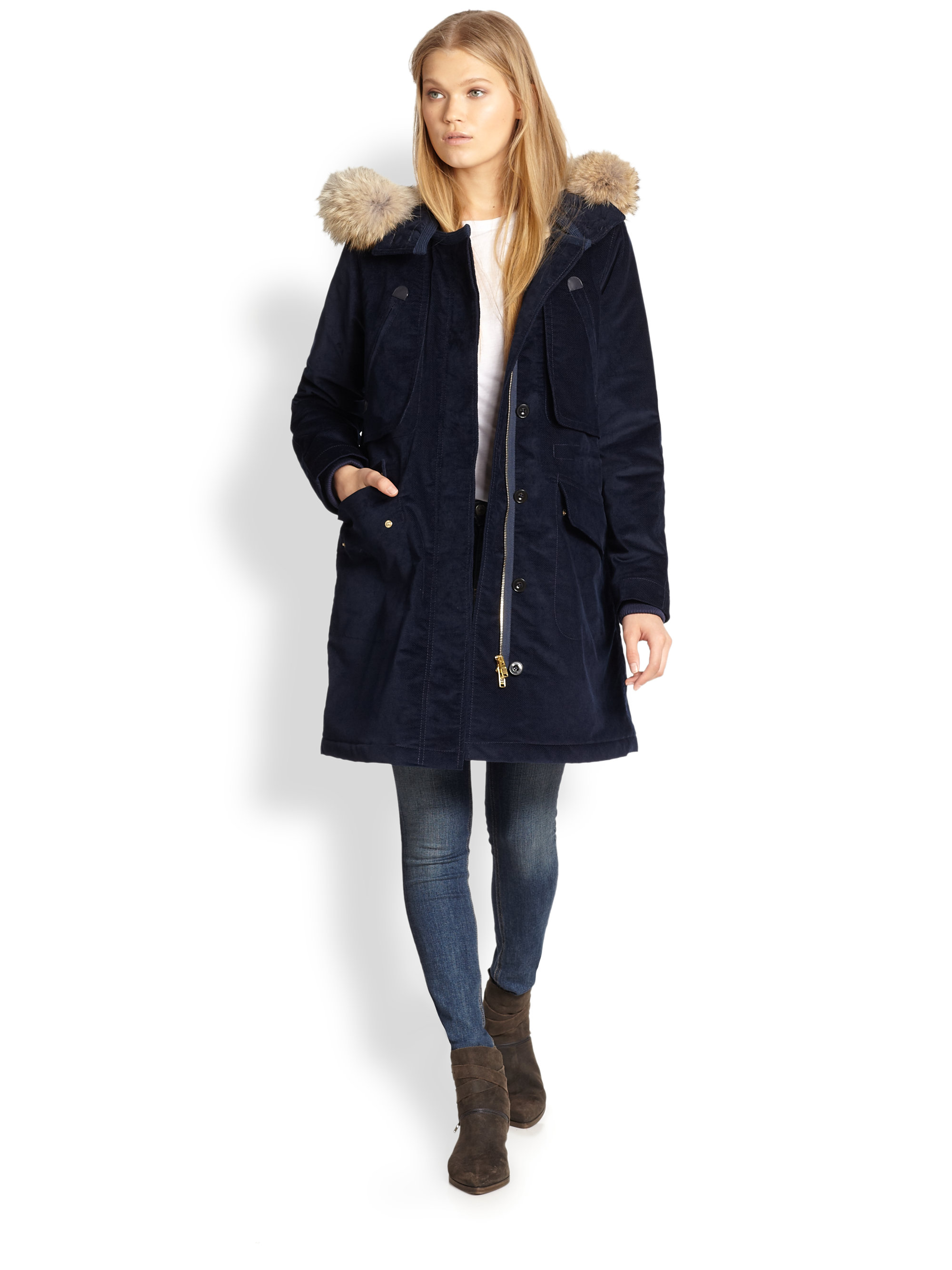 Lyst - Marc By Marc Jacobs Convertible Corded Twill Coyote Fur Parka in ...