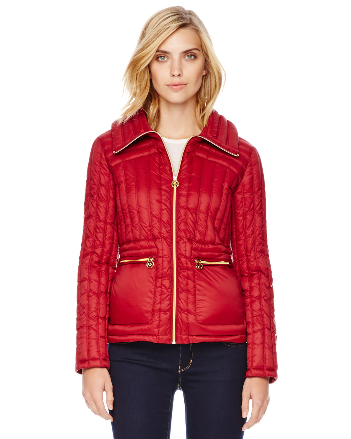 Michael Kors Red Michael Nipped Puffer Jacket | Fashion, Michael kors ...