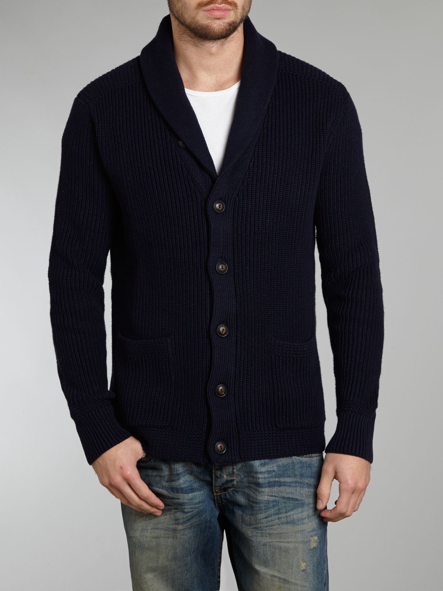Polo ralph lauren Shawl Collar Ribbed Cardigan in Blue for Men | Lyst