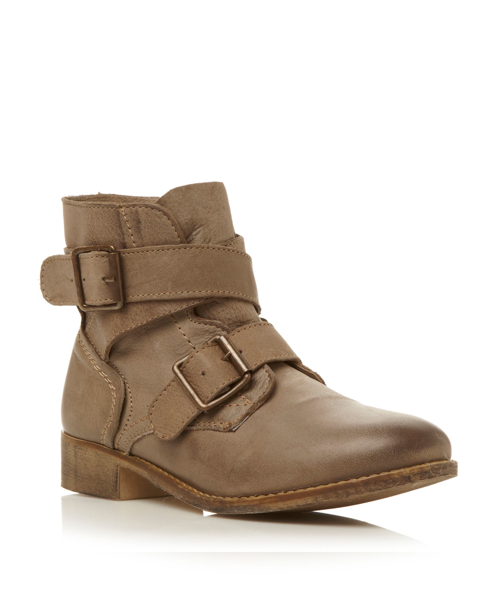 Steve madden Teritory-double Buckle Strap Ankle Boots in Brown | Lyst