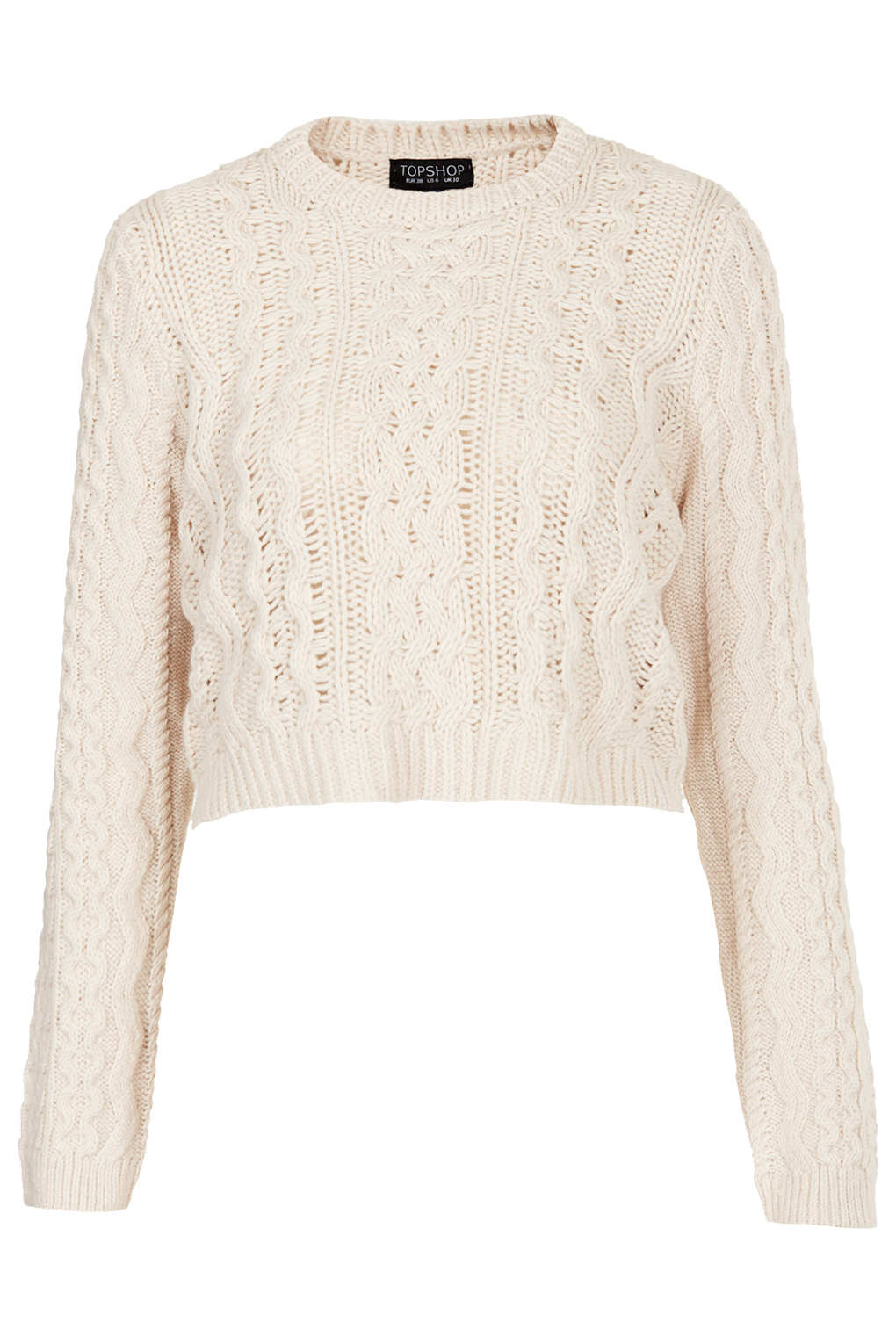 Topshop Knitted Crop Cable Jumper in Natural | Lyst
