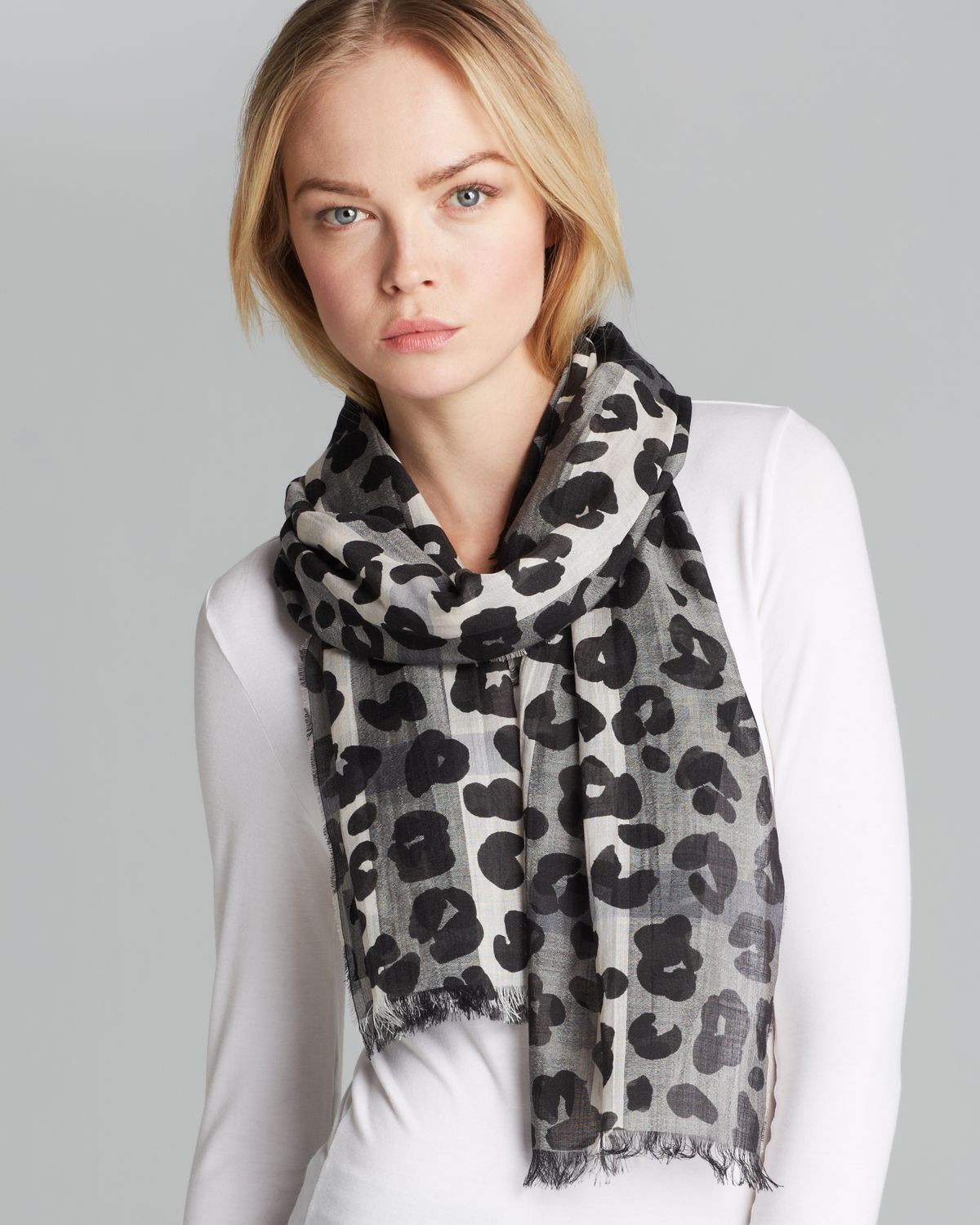 Lyst - Burberry Animal Print Check Gauze Scarf in Gray