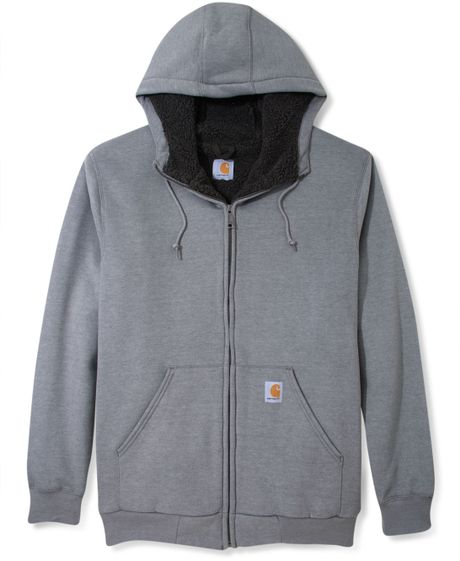 Carhartt Brushed Fleece Zip Front Sherpa Lined Hoodie in Gray for Men ...