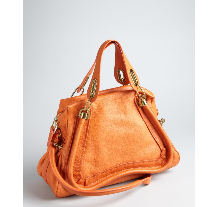 Chloé Burnt Orange Pebbled Leather Paraty Medium Top Handle Bag in ...