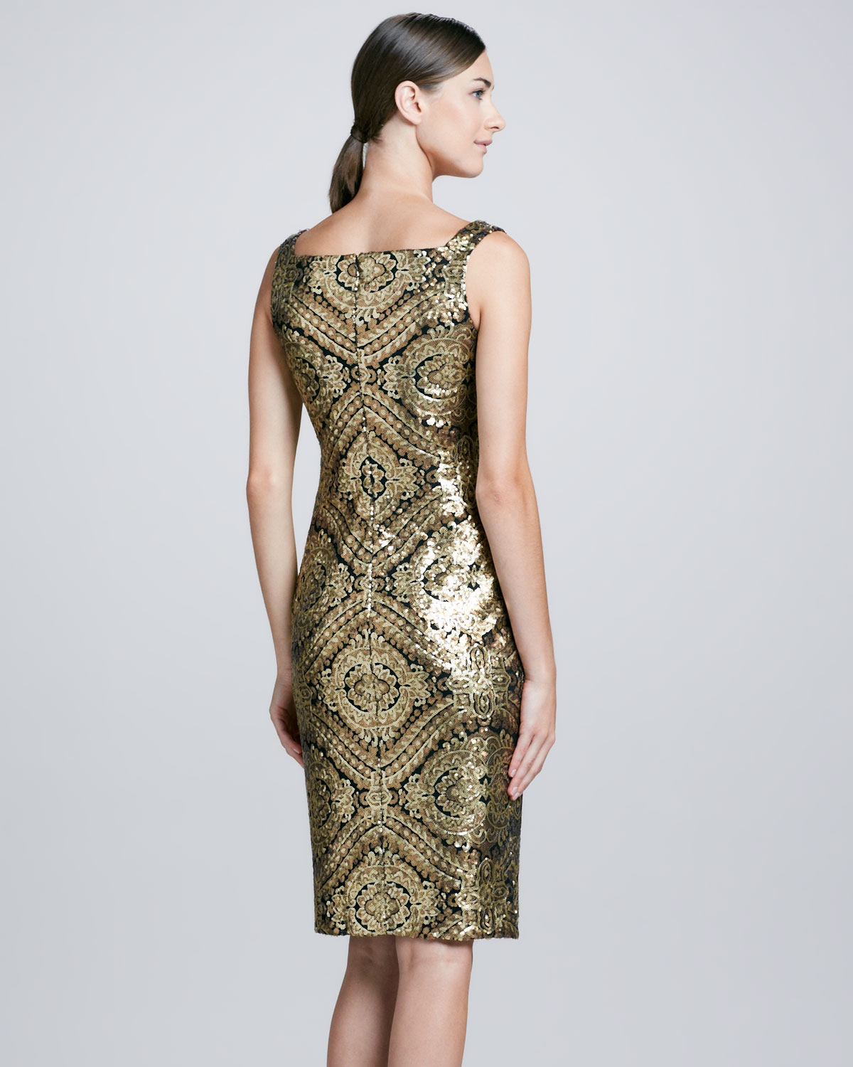 Lyst David Meister Sleeveless Baroque Sequined Cocktail Dress In Metallic