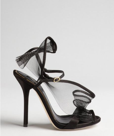 Dolce & Gabbana Black Satin and Mesh Gathered and Ruffled Peep Toe ...