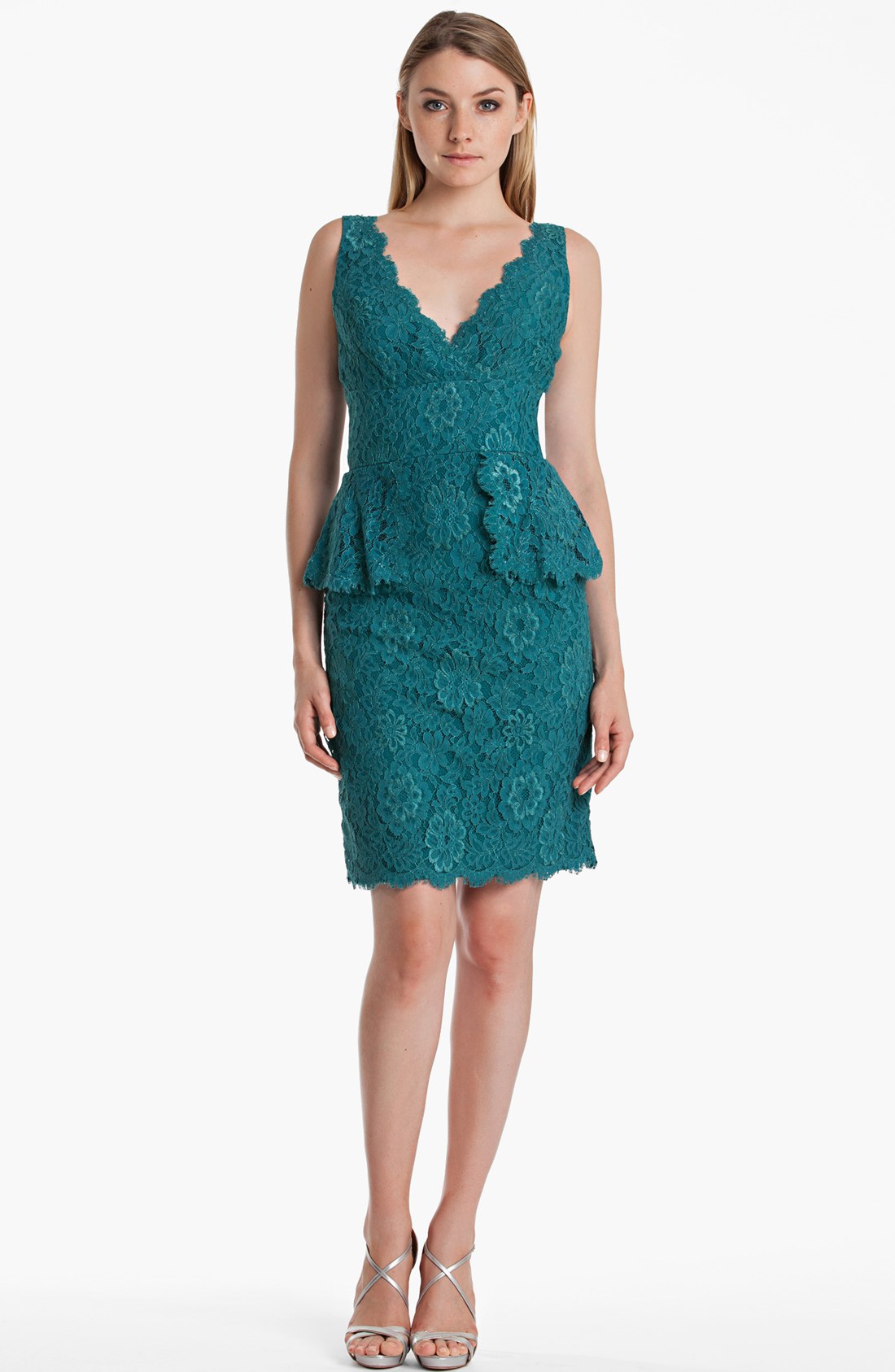 Js Boutique Lace Peplum Sheath Dress in Blue (Teal) | Lyst