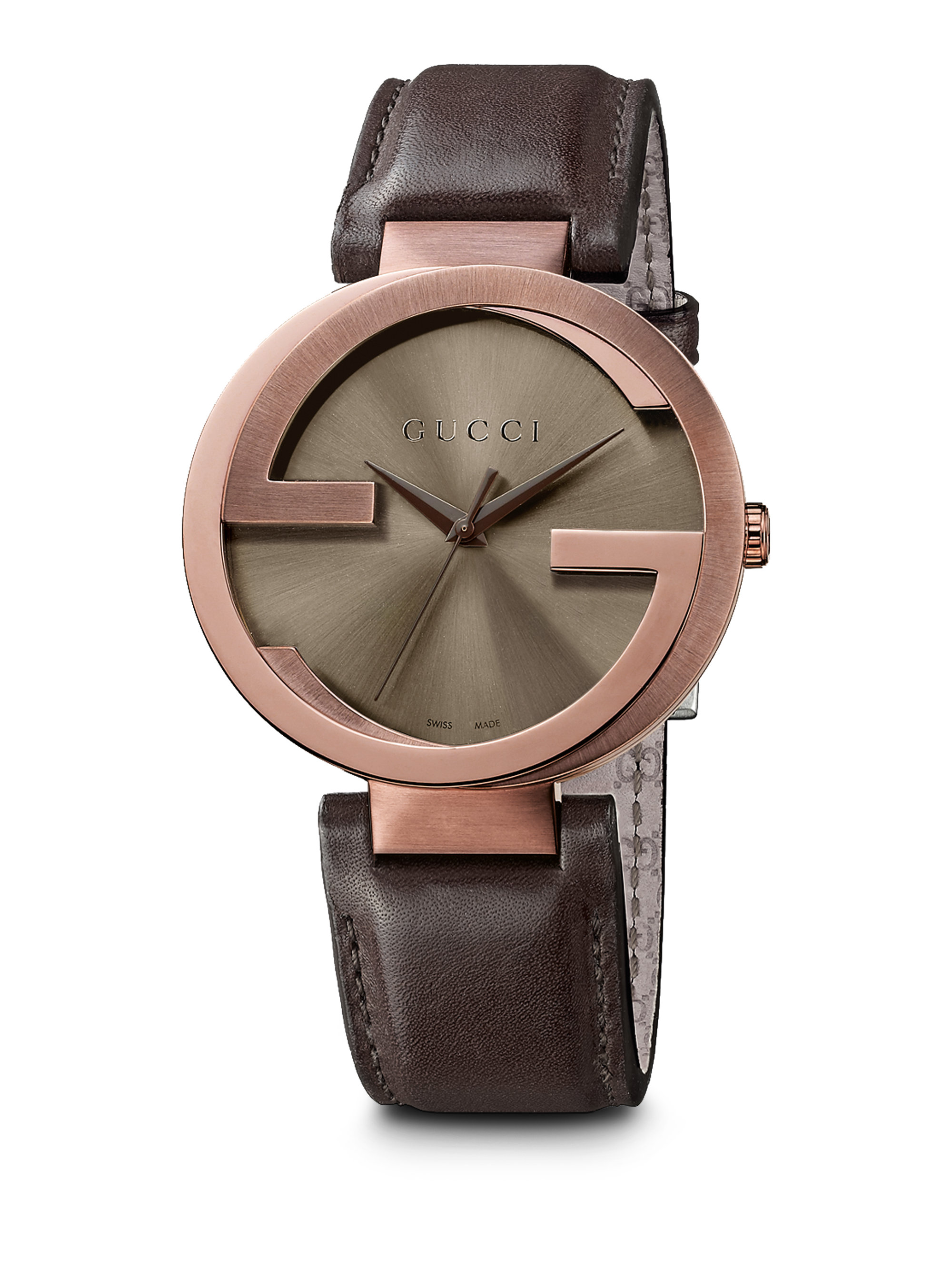 Lyst - Gucci Interlocking Brown Pvd Stainless Steel & Leather Strap ...