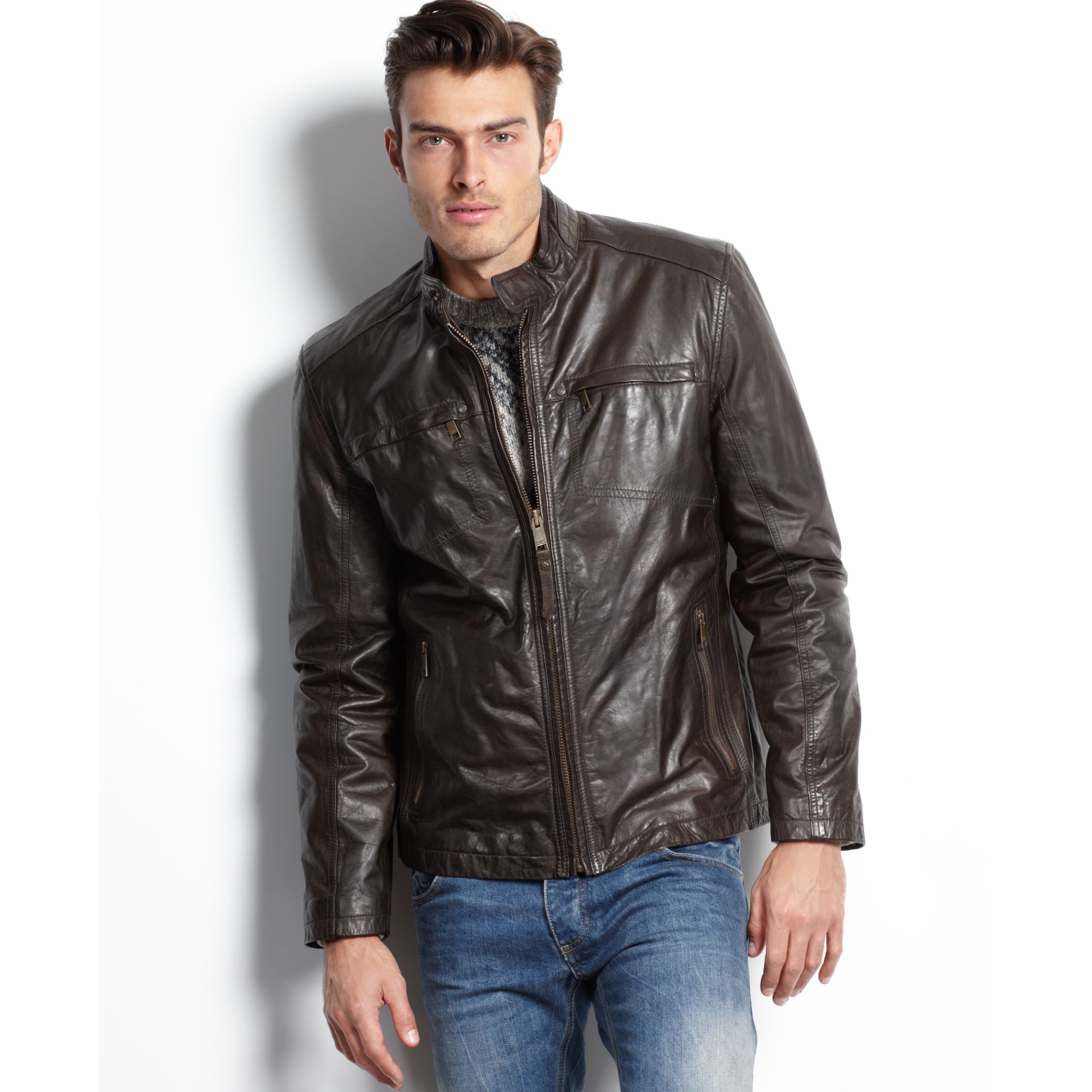 Lyst - Marc new york Vine Lightweight Calf Leather Moto Jacket in Black ...