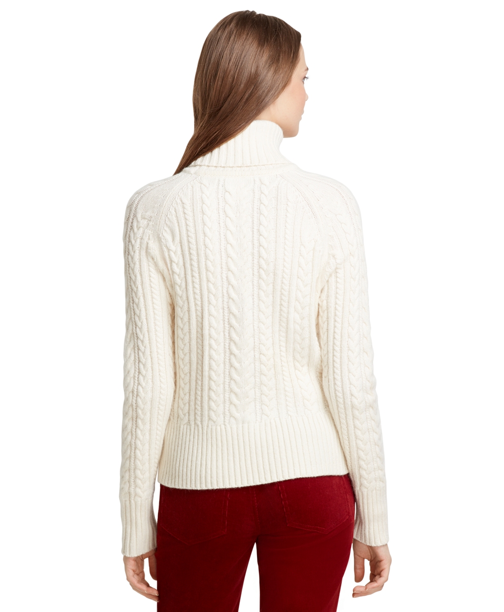 Brooks brothers Long Sleeve Aran Cable Knit Turtleneck Sweater in White ...