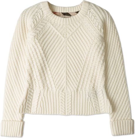 Burberry Brit Natural White Peplum Cable Knit Jumper in White | Lyst