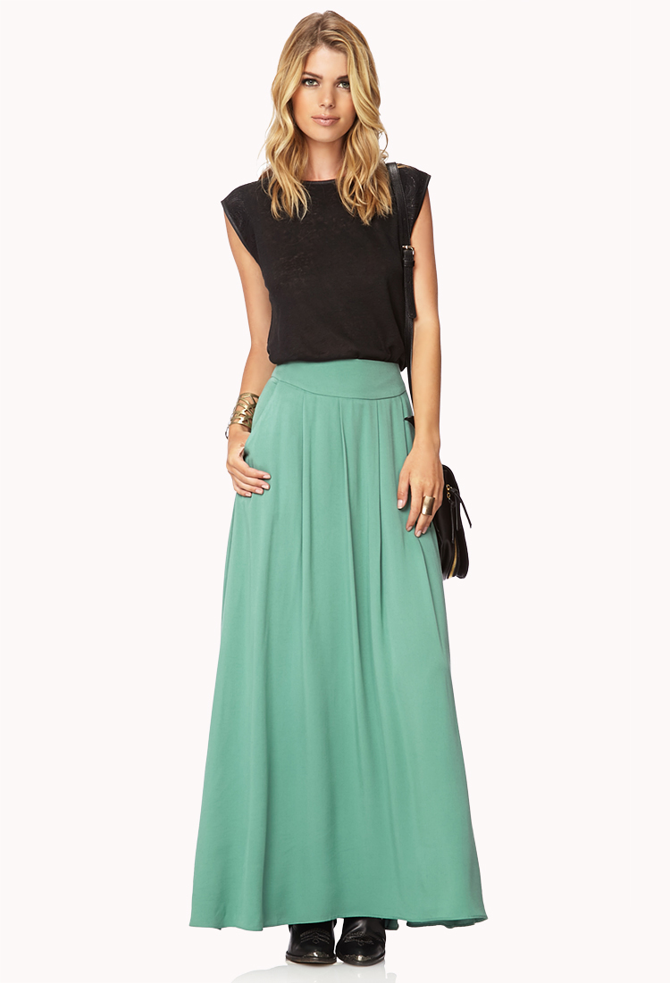 Lyst Forever 21 Pleated Maxi Skirt In Green 4627