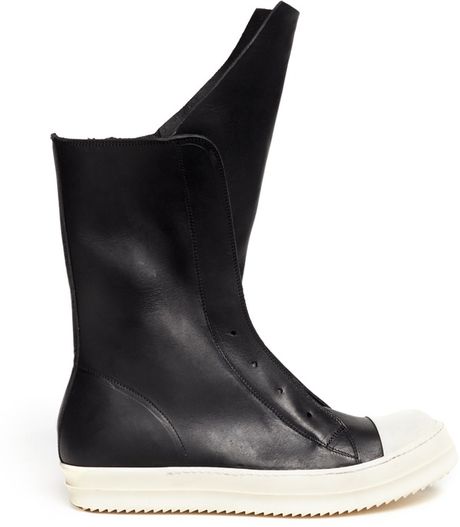 Rick Owens Ramones Leather Sneaker Boots in Black | Lyst