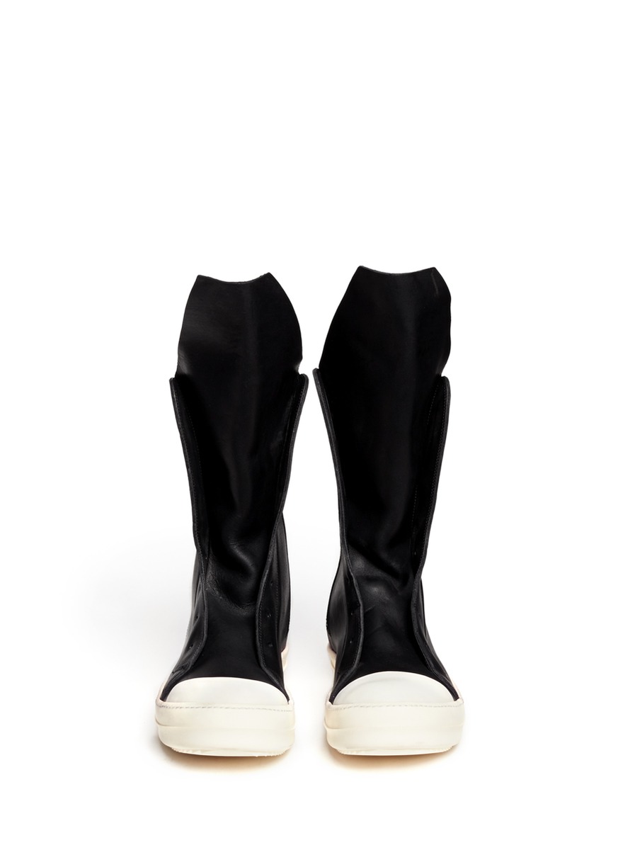 Lyst - Rick owens Leather Sneaker Boots in Black